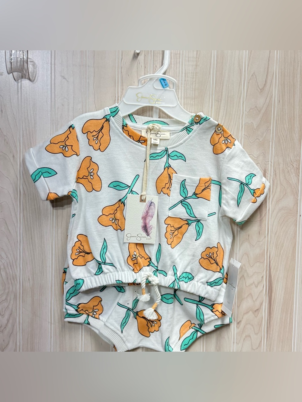 Jessica Simpson Kids Floral Tie-Waist Bodysuit in White, Orange, Green